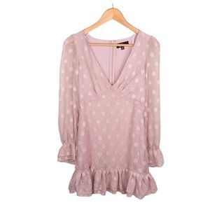 Lulus Just Spotted Dusty Mauve Polka Dot Jacquard Ruffled Mini Dress XS FLAWS